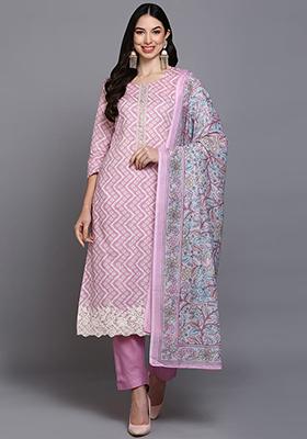 Pink Printed Rayon Kurta Set