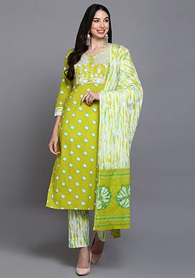 Green Printed Pure Cotton Kurta Set