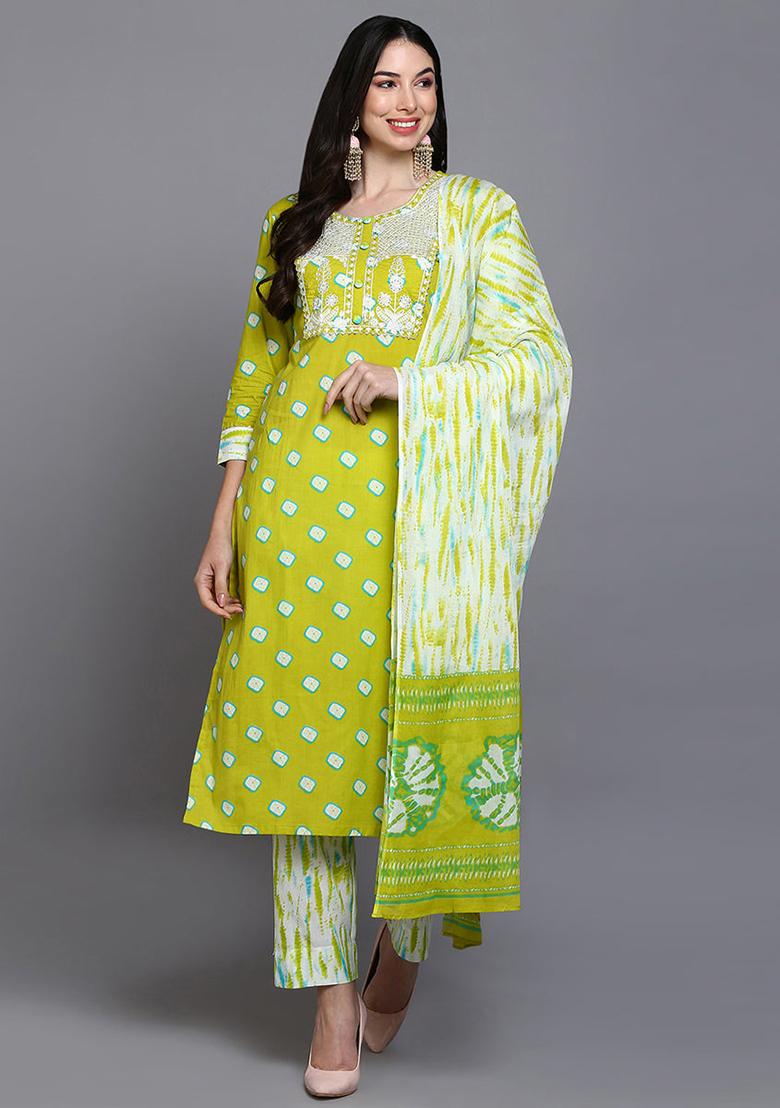 Green Printed Pure Cotton Kurta Set