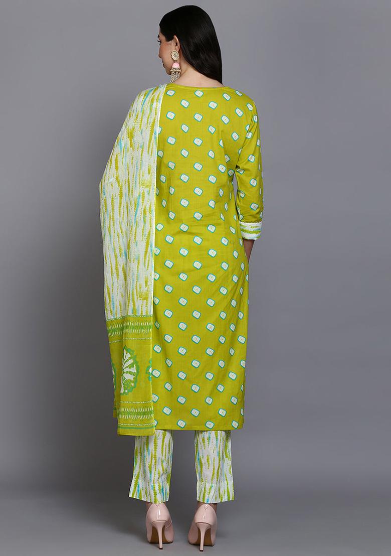 Green Printed Pure Cotton Kurta Set