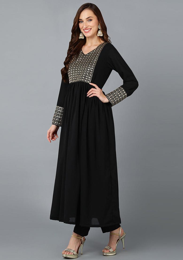 Black Sequin Embroidered Georgette Kurta Set