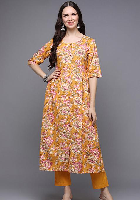 Yellow Printed Cotton Kurta