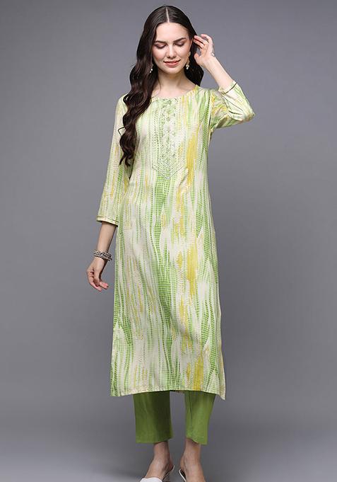 Cream Printed Viscose Rayon Kurta