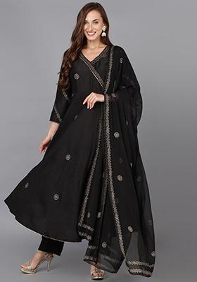 Maroon Printed Silk Blend Kurta Set