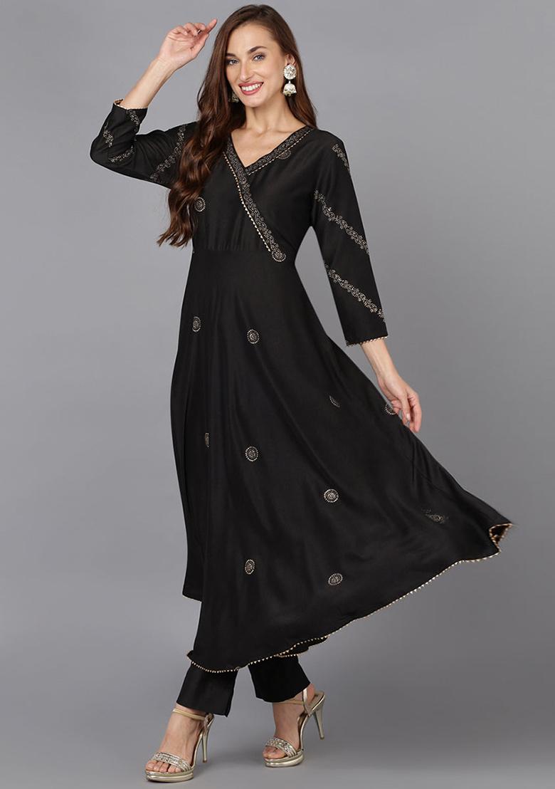 Maroon Printed Silk Blend Kurta Set