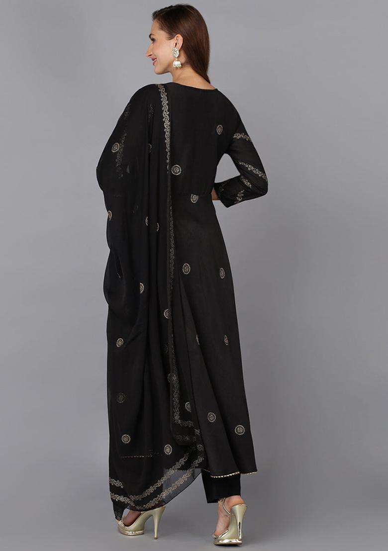 Maroon Printed Silk Blend Kurta Set