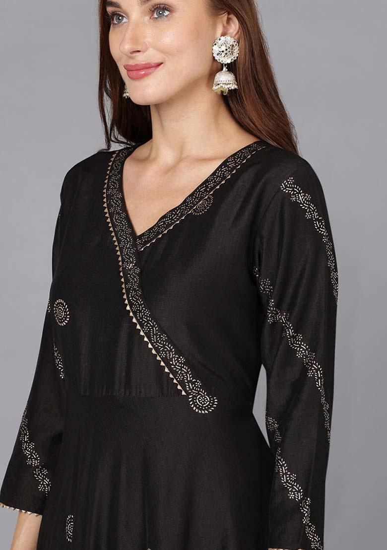 Maroon Printed Silk Blend Kurta Set