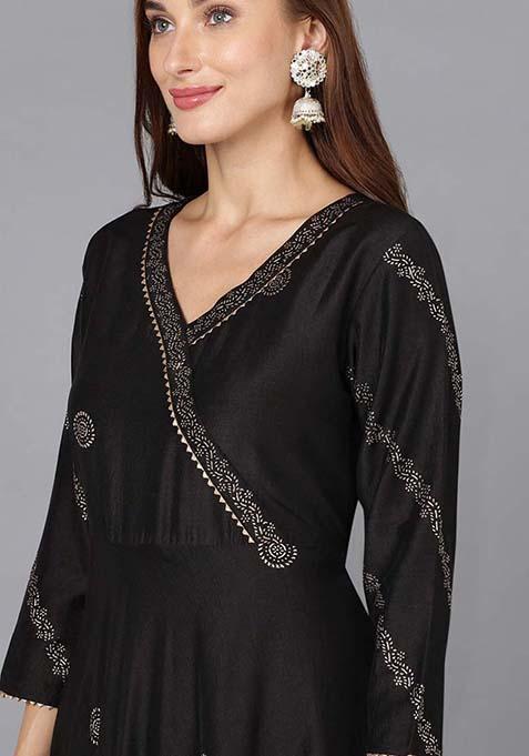 Maroon Printed Silk Blend Kurta Set