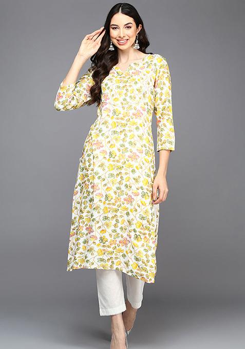 White Printed Viscose Rayon Kurta