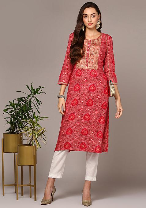 Pink Printed Viscose Rayon Kurta