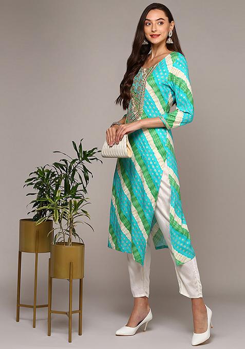 Blue Printed Viscose Rayon Kurta