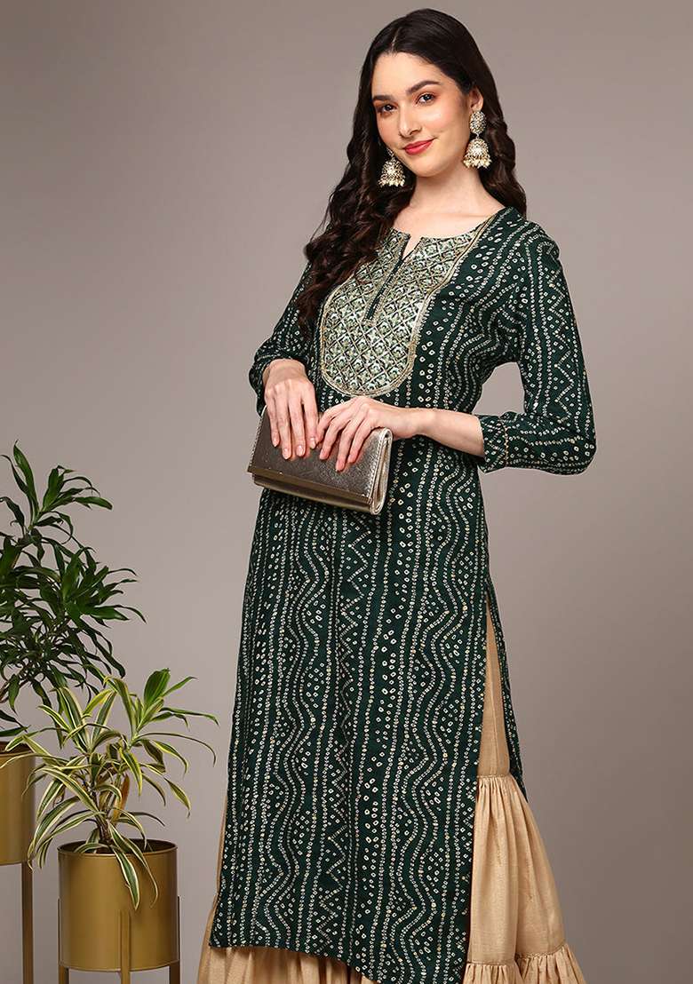 Green Printed Viscose Sharara Set - Indya