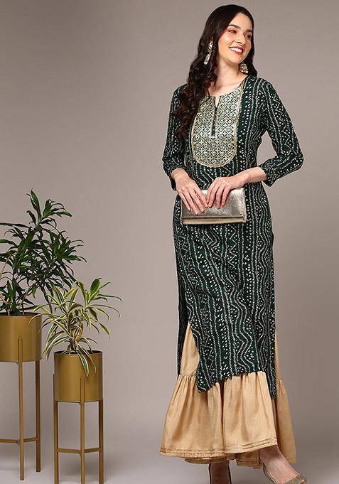 Green Printed Viscose Rayon Kurta