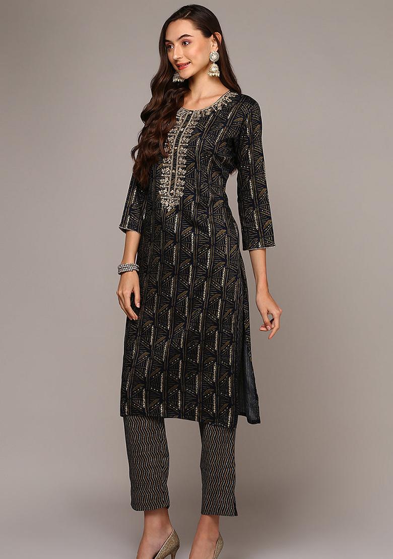 Blue Printed Viscose Rayon Kurta