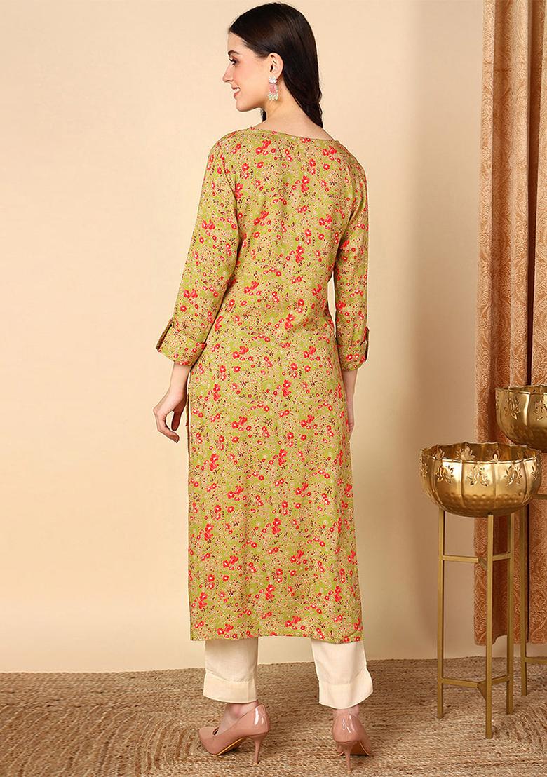 Yellow Printed Viscose Rayon Kurta - Indya