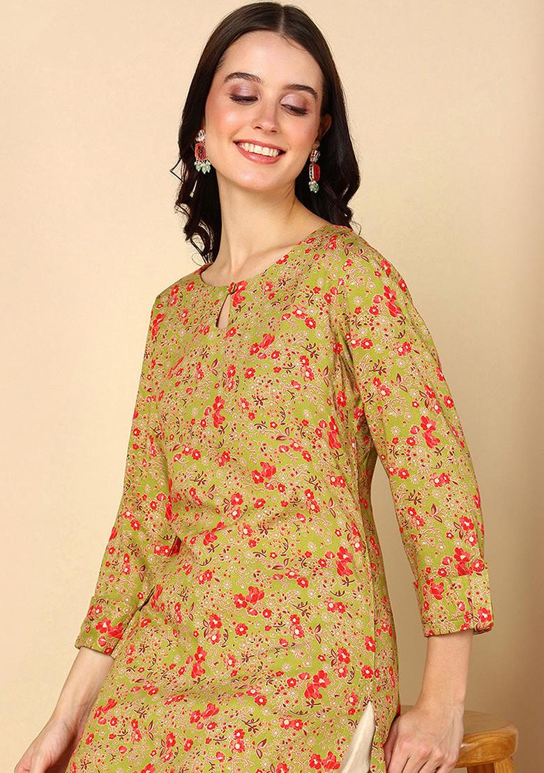 Yellow Printed Viscose Rayon Kurta - Indya