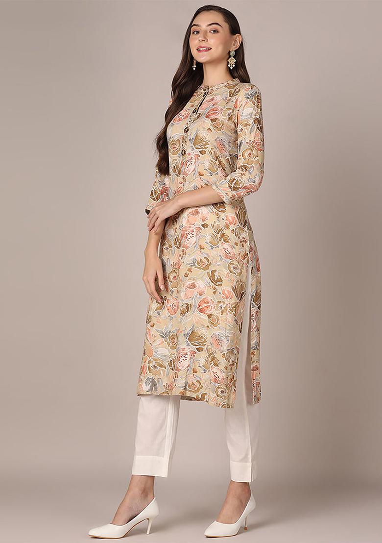 Coffee Brown Printed Viscose Rayon Kurta