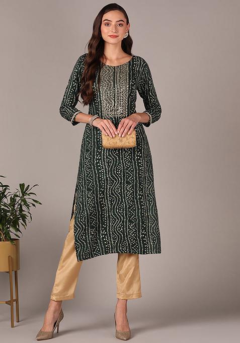 Green Embroidered Viscose Rayon Kurta