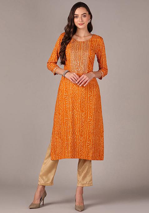 Yellow Embroidered Viscose Rayon Kurta