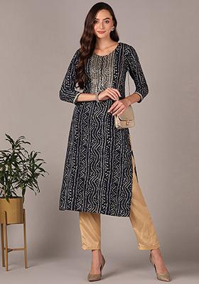 Navy Blue Embroidered Viscose Rayon Kurta