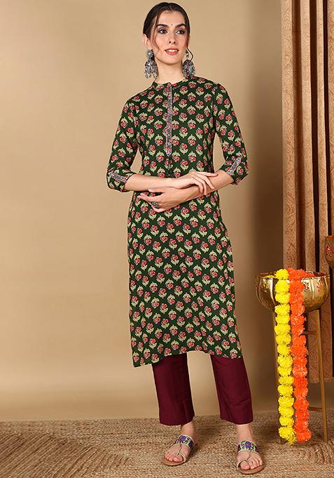 Green Printed Cotton Kurta