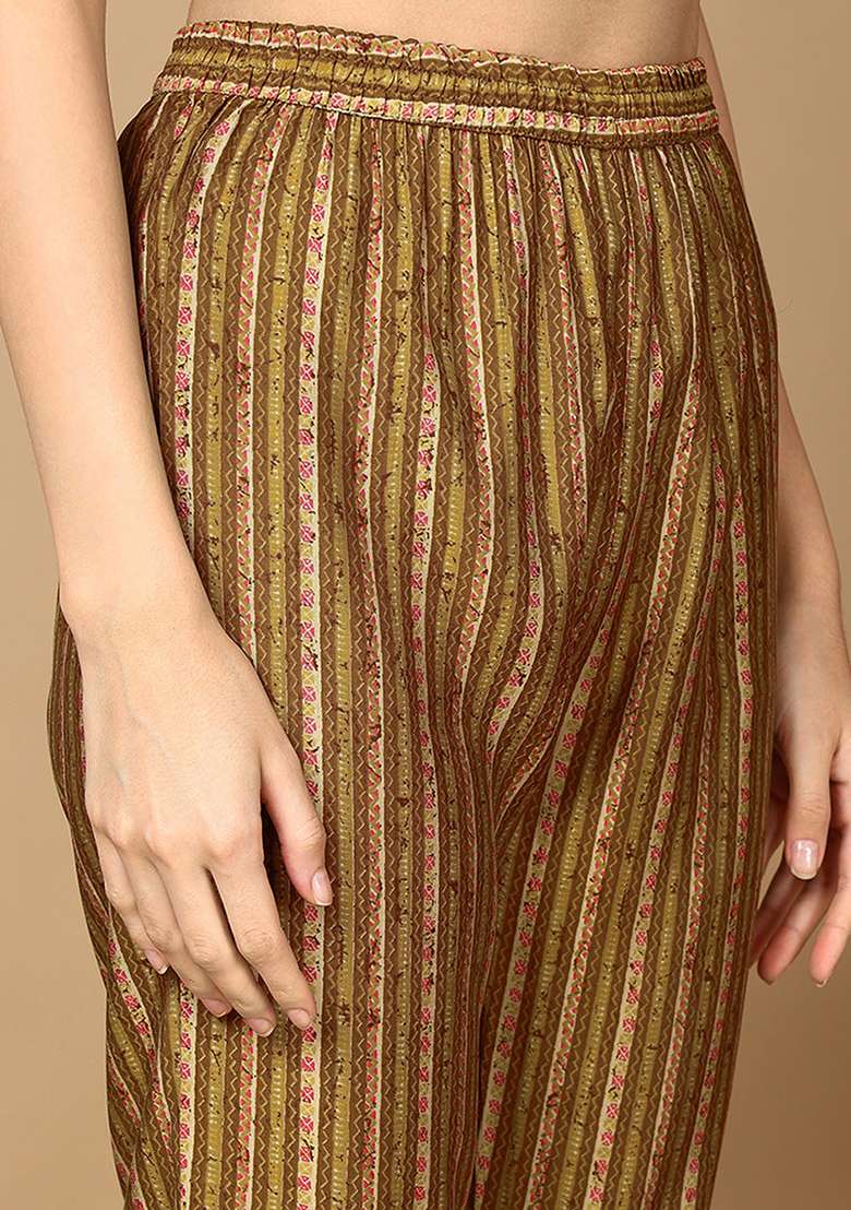 Mustard Yellow Printed Cotton Straight Kurta Set - Indya