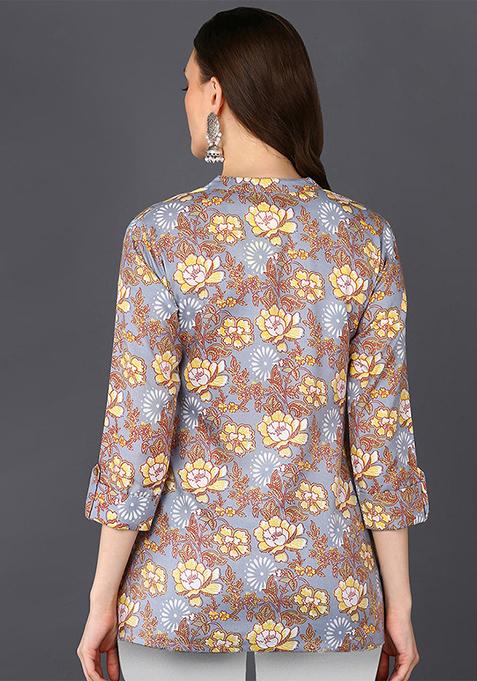 Grey Printed Cotton Blend Tunic