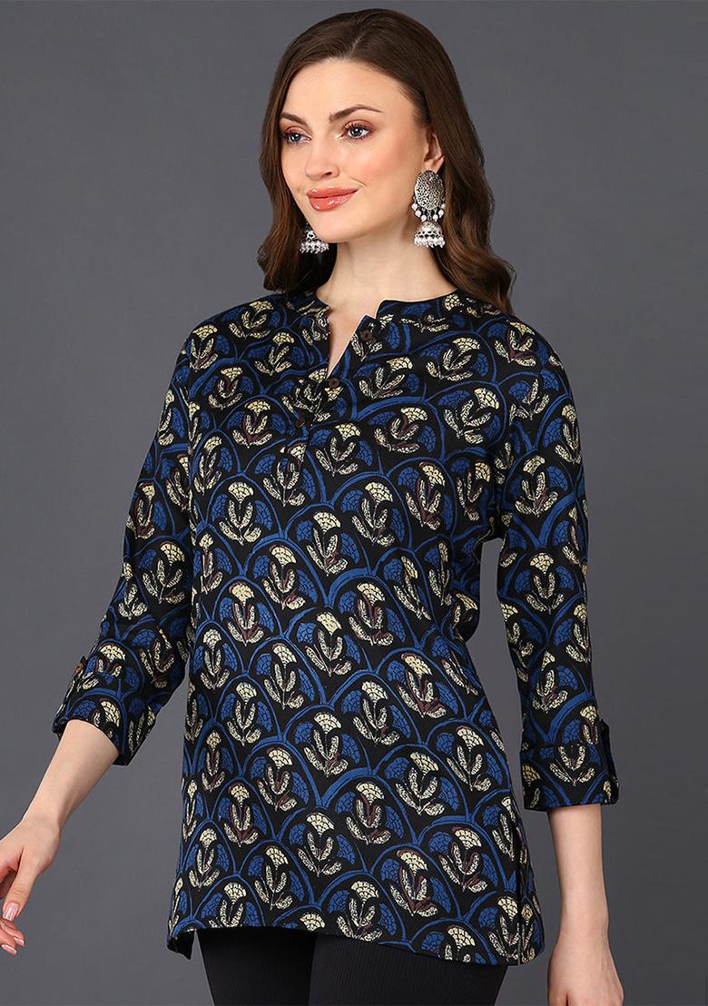 Black Printed Cotton Blend Tunic