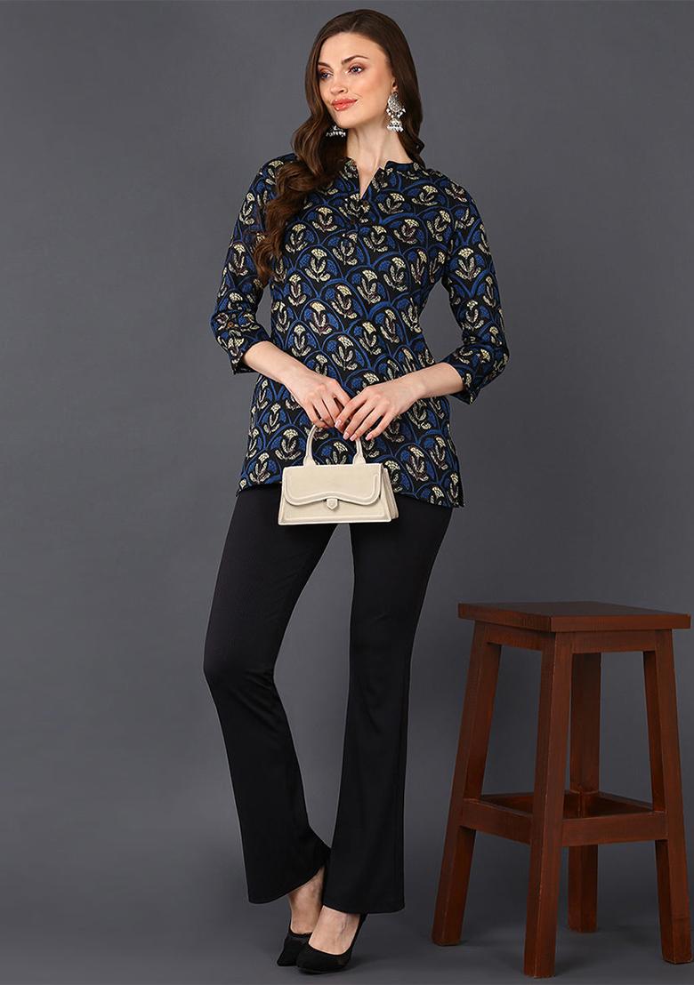 Black Printed Cotton Blend Tunic