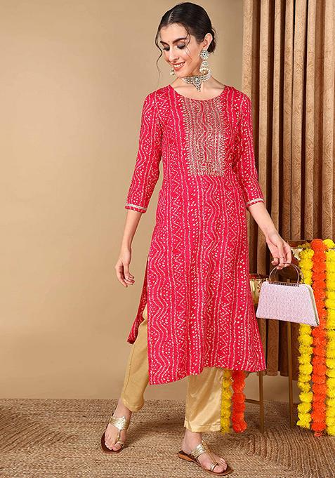 Pink Embroidered Viscose Rayon Kurta