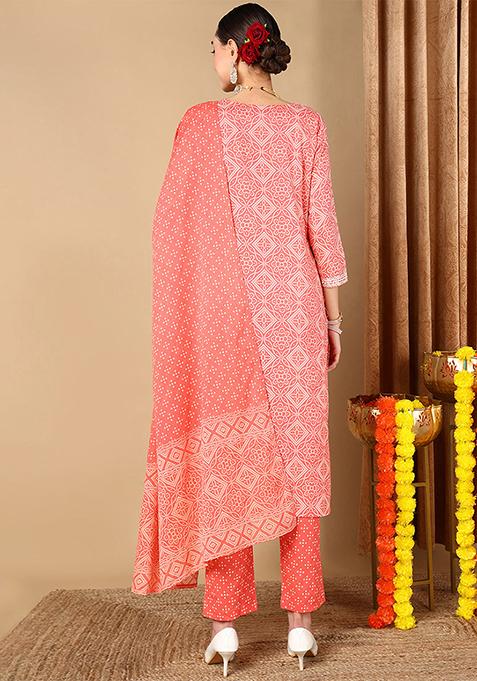 Peach Printed Pure Cotton Kurta Set