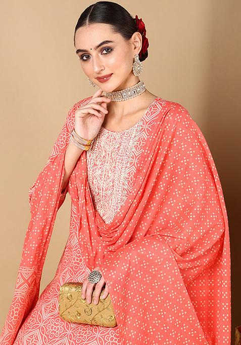 Peach Printed Pure Cotton Kurta Set