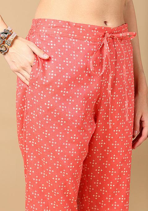 Peach Printed Pure Cotton Kurta Set