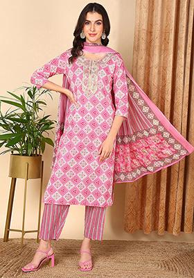 Pink Printed Pure Cotton Kurta Set