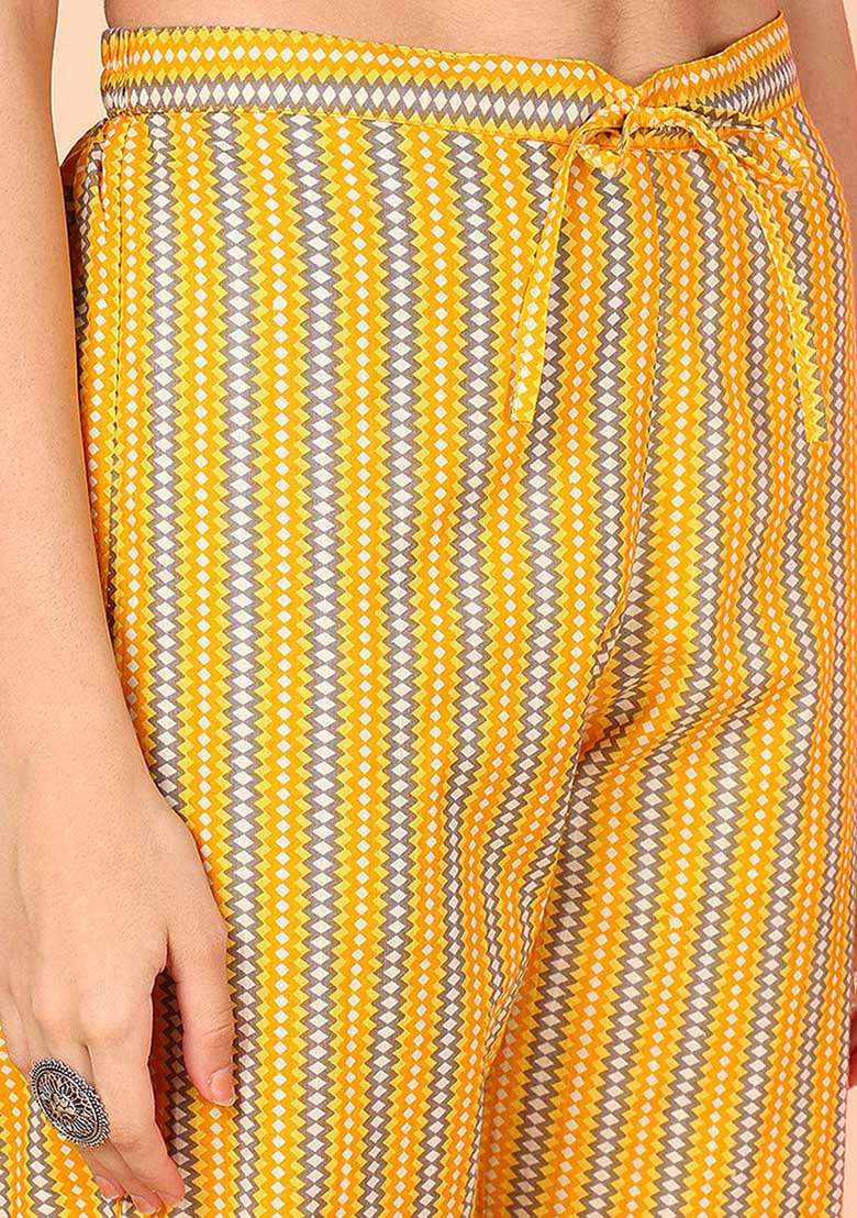 Yellow Printed Cotton Straight Kurta Set - Indya
