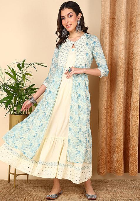 Blue Embroidered Cotton Kurta