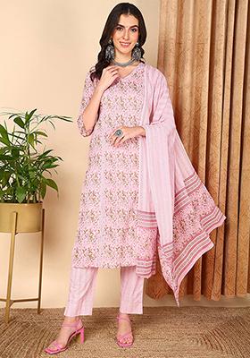 Pink Printed Pure Cotton Kurta Set