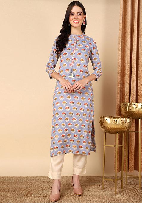 Blue Printed Cotton Kurta