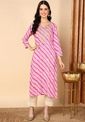 Purple Printed Viscose Rayon Kurta