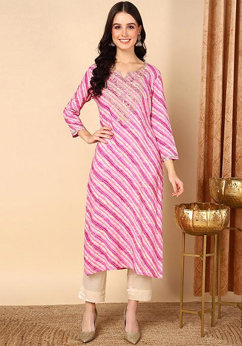 Purple Printed Viscose Rayon Kurta