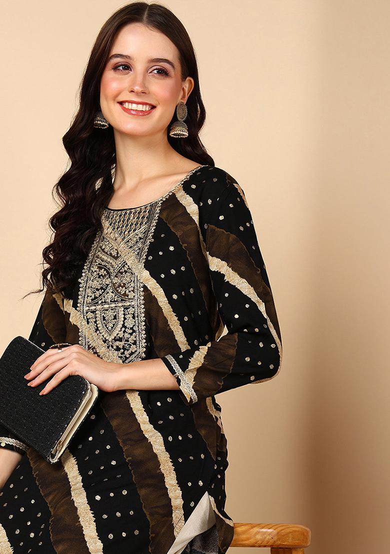 Black Printed Viscose Rayon Kurta
