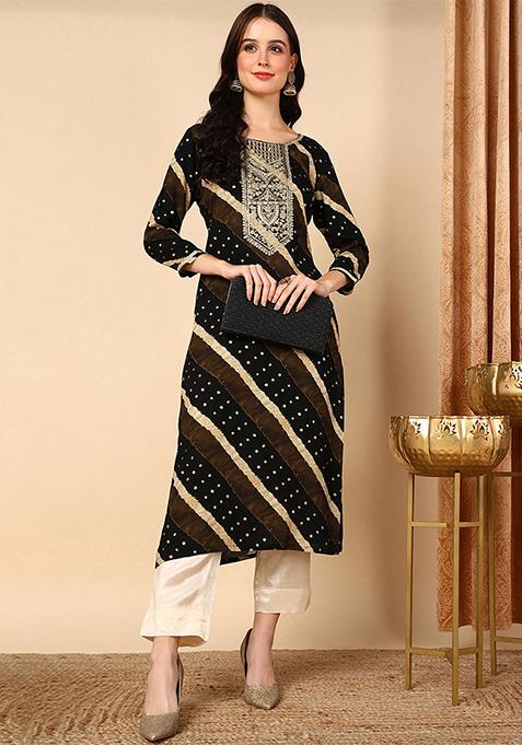 Black Printed Viscose Rayon Kurta