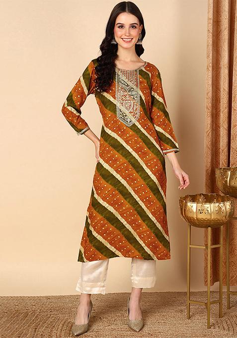 Mustard Yellow Printed Viscose Rayon Kurta