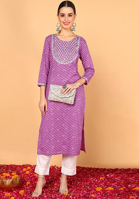 Purple Printed Cotton Kurta