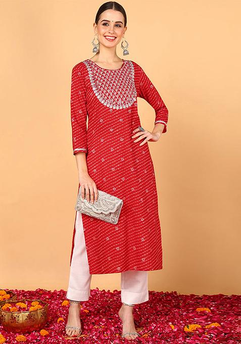 Red Printed Cotton Kurta