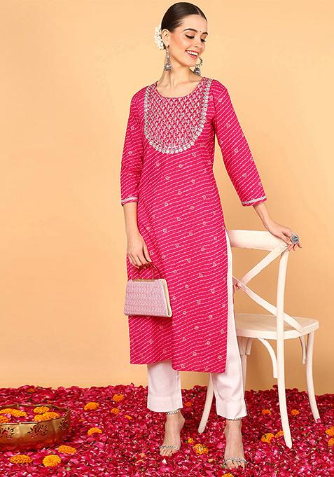 Pink Printed Cotton Kurta