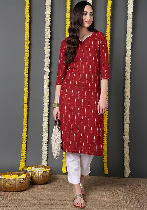 Red Printed Cotton Kurta