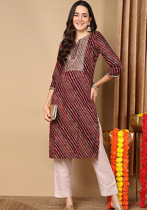 Burgundy Printed Viscose Rayon Kurta