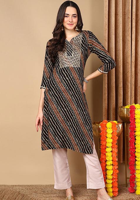 Black Printed Viscose Rayon Kurta