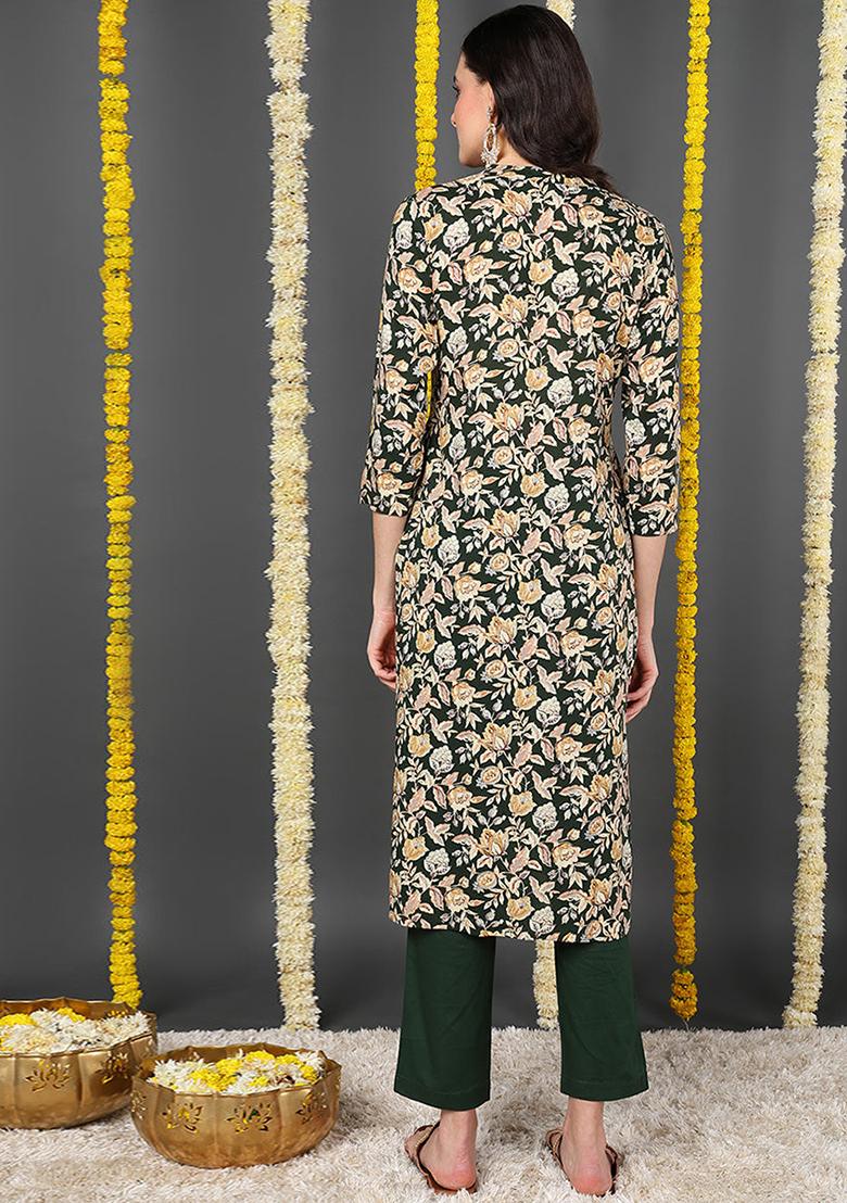 Green Printed Viscose Rayon Kurta